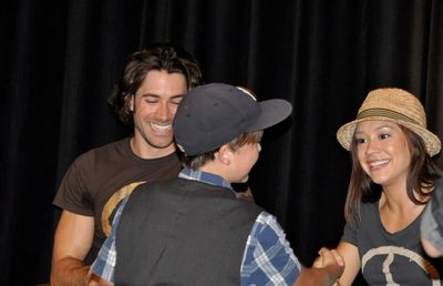 Justin Holt meeting some of the judges-Ace Young and Diana DeGarmo Photo