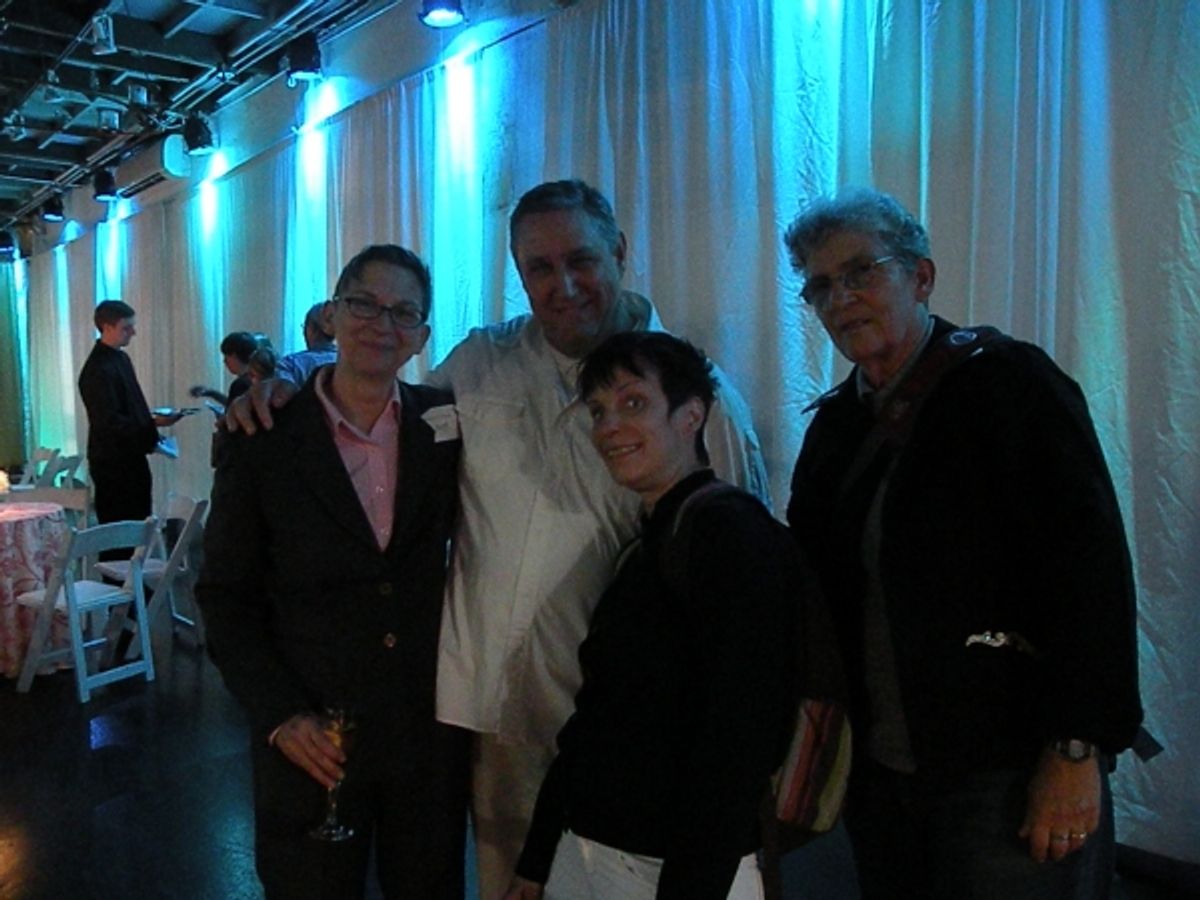 Linda Chapman (NYTW Associate Artistic Director), Jim Nicola (NYTW Artistic Director) and Holly Hughes (Playwright), and guest at 