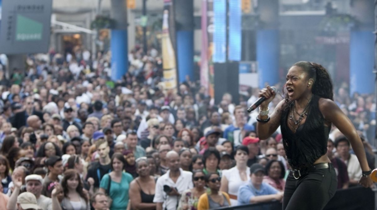 Jully Black with crowd at Yonge-Dundas Square at 