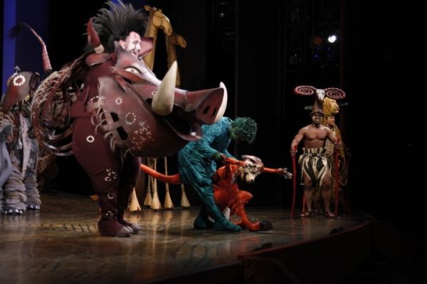 Ben Jeffrey as Pumbaa and Fred Berman as Timon Photo