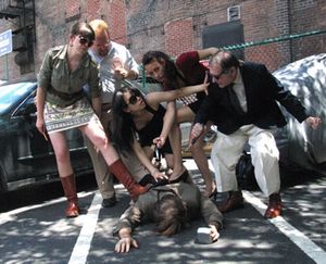 Marianna Caldwell (conspirator), Jarad Benn (conspirator), Ivory Aquino (Marc Antony), Hamilton Clancy (Caesar), Selene Beretta (Cassius), Bill Green @ BroadwayWorld Marianna Caldwell (conspirator), Jarad Benn (conspirator), Ivory Aquino (Marc Antony) Photo