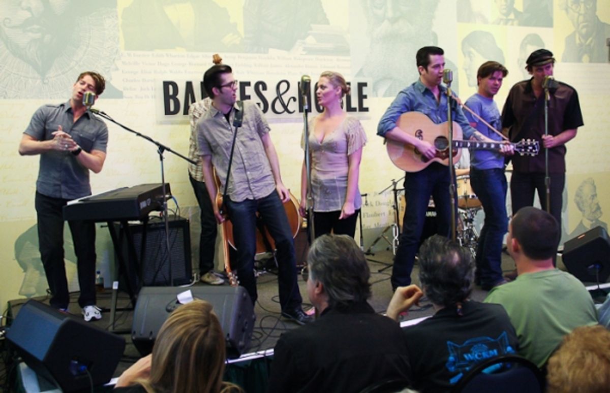 Levi Kreis, Robert Britton Lyons, Corey Kaiser, Eddie Clendening, Hunter Foster, Lance Guest, and Larry Lelli at 