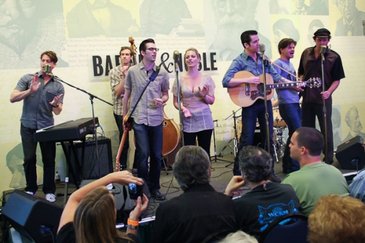 Levi Kreis, Robert Britton Lyons, Corey Kaiser, Eddie Clendening, Hunter Foster, Lance Guest, and Larry Lelli at 