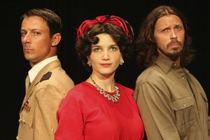 Todd Schaefer as Juan Peron, Taylor Pietz as Eva Peron,and John Sparger Photo