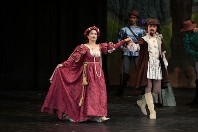 Chin Chin Gutierrez as The Duchess; Marcus Tolentino as The Duke   Photo