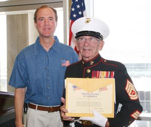 Congressman Adam Schiff and Harold "Skip" Adams (Gunnery Sargent USMC (retired) Photo
