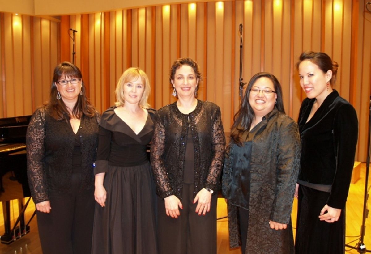 Dr. Iris Levine, flanked by the Voxettes Margaret Wood, Tonya Bennett, Allie Fukushima and Frances Chee at 