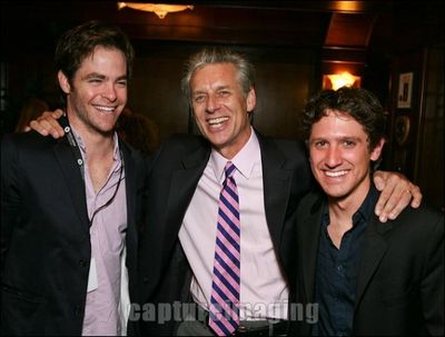 Chris Pine, CTG Artistic Director Michael Ritchie, and cast member Ian Alda Photo