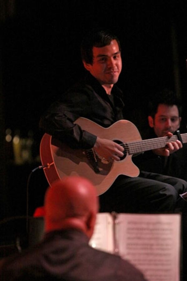 Upright guitarist Nick Perez with Matt Lucich and MD Gerald Sternbach at Upright Caba Photo