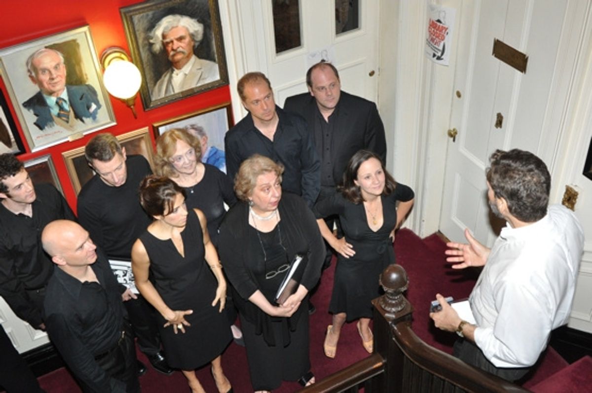 A.J. Shively, Michael Cerveris, Arnie Burton, Elena Shaddow, Charlotte Moore, Jayne Houdyshell, Daniel Jenkins, David Cote and Emily Loesser with director David Staller at 