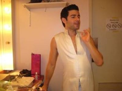 Adam Kantor warming up his pipes before the show.  Photo