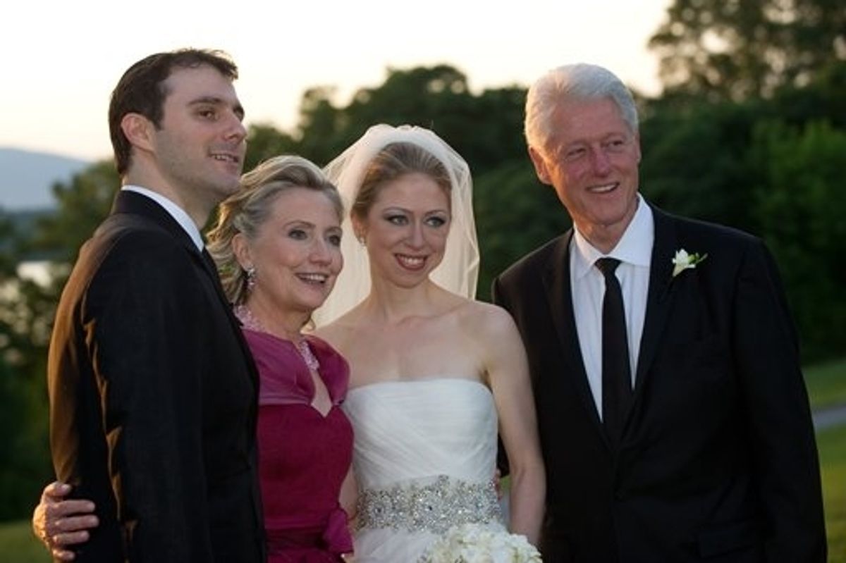  Marc Mezvinsky, U.S. Secretary of State Hillary Clinton, Chelsea Clinton and former U.S. President Bill Clinton  at 