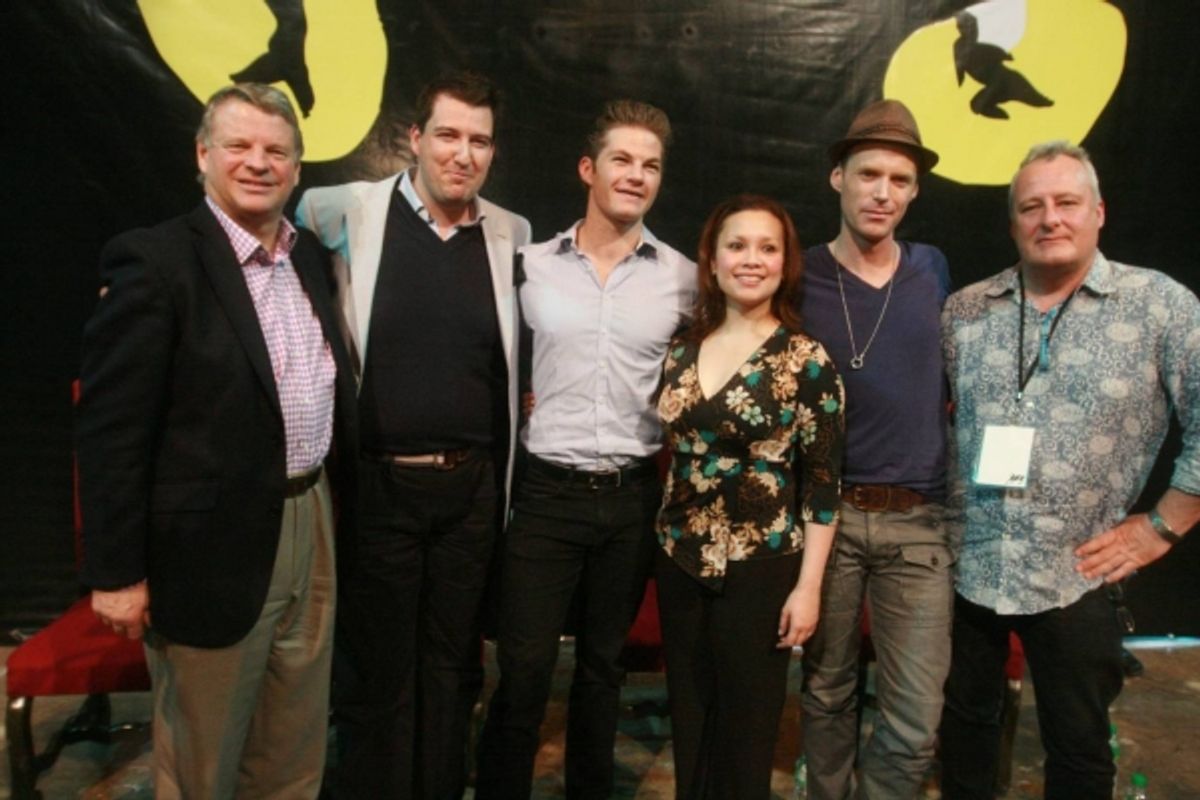 Tim McFarlane of The Really Useful Group Company Asia Pacific, John Ellis, Shaun Rennie, Lea Salonga, John O' Hara, James Cundall of Lunchbox Theatrical Productions at 