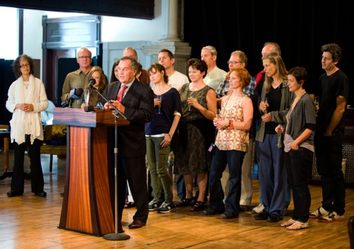 Mayor Richard M. Daley, the Sydney cast of August: Osage County, Martha Lavey, Tracy Letts, and Anna D. Shapiro at 