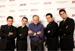 Deven May (Tommy DeVito), Travis Cloer (Frankie Valli), Larry King, Colin Trahan (Nick Massi) and Peter Saide (Bob Gaudio) @ BroadwayWorld Deven May (Tommy DeVito), Travis Cloer (Frankie Valli), Larry King, Colin Trahan (Nic Photo