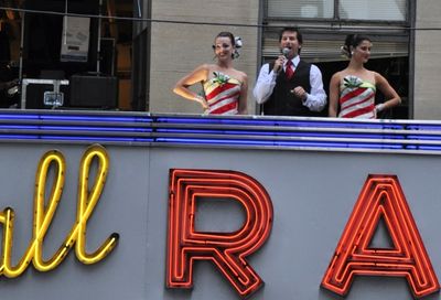 Race Taylor (WPLJ 95.5 FM) welcomes everyone from high above Radio City Music Hall Photo