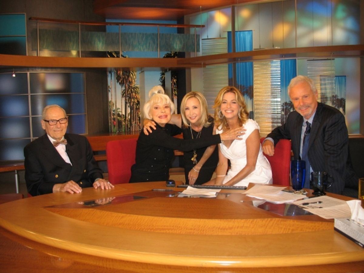 Harry Kullijian and Carol Channing with Good Day LA co-hosts Dorothy Lucey, Steve Edwards and Lisa Breckenridge at 