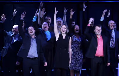 Euan Morton & Jill Paice, Jeremy Kushnier and the Cast of CHESS Photo