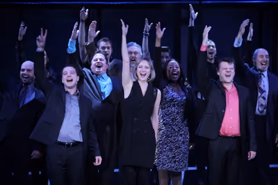 Euan Morton & Jill Paice, Jeremy Kushnier and the Cast of CHESS Photo