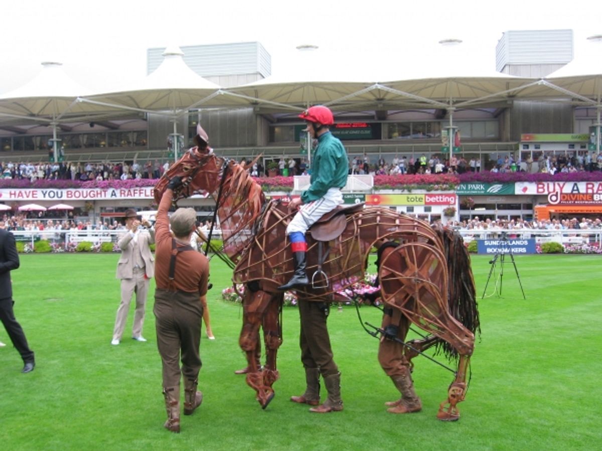  Frankie Dettori on Joey (Puppeteers from l to r - Head -David Emmings, Heart - Tommy Luther and Hind at 