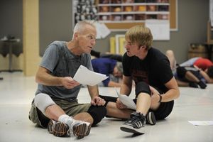 Larry Yando (Pangloss) tries to teach Geoff Packard @ BroadwayWorld Larry Yando (Pangloss) tries to teach Geoff Packard Photo