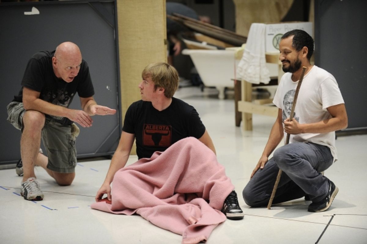 Jonathan Weir (Ensemble) and (right) Jesse Perez (Ensemble) try to persuade Geoff Packard at 