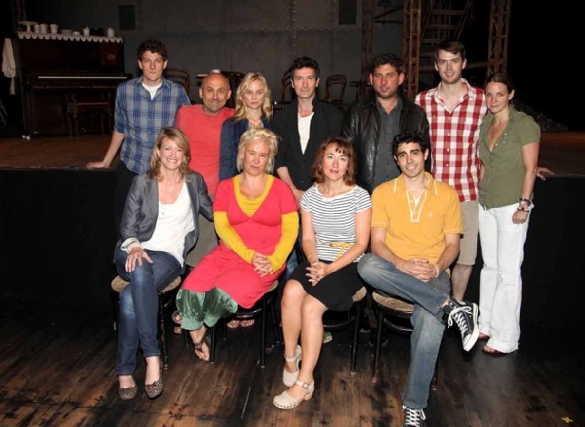 The Ensemble: (back row) Gabriel Ebert, Joseph Alessi, Hannah Yelland, Tristan Sturrock, Edward Jay, Adam Pleeth (front row) Annette McLaughlin, Emma Rice (Director), Dorothy Atkinson & Damon Daiunno at 