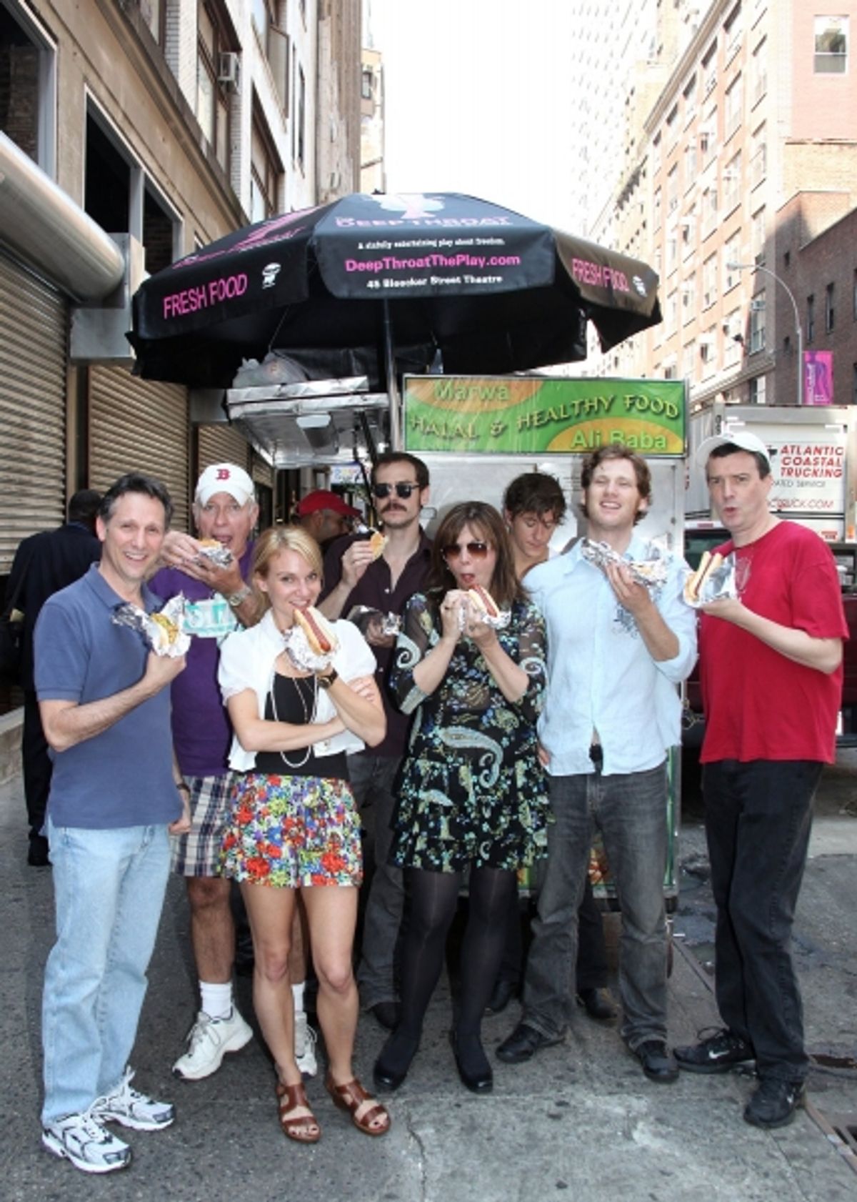 Lunch Break at the Hot Dog Stand: (l to r) Stephen Hope, John-Charles Kelly, Lori Gardner, Malcolm Madera, Rita Rehn, Zach Wagner, Graham Stuart Allen, Frank Blocker at 