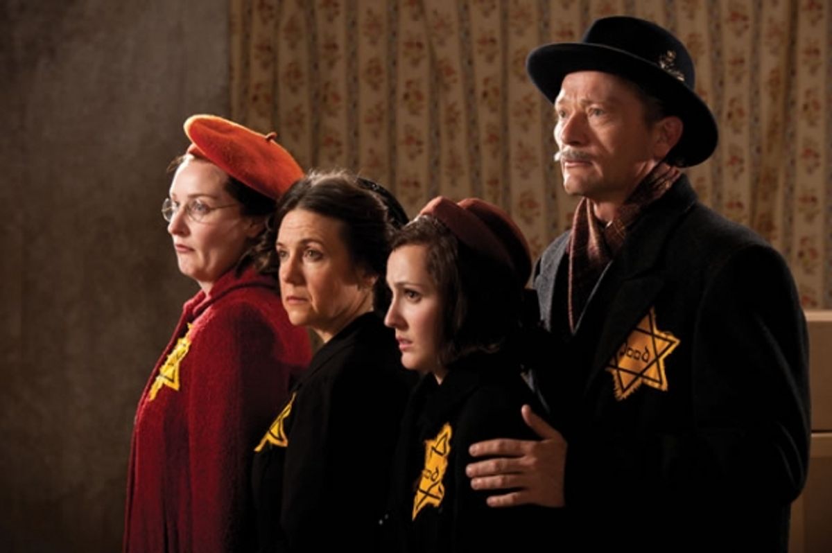 Rebecca Prescott (left) as Margot Frank, Corliss Preston as Edith Frank, Mariko Nakasone as Anne Frank, and Tim Casto as Otto Frank at 