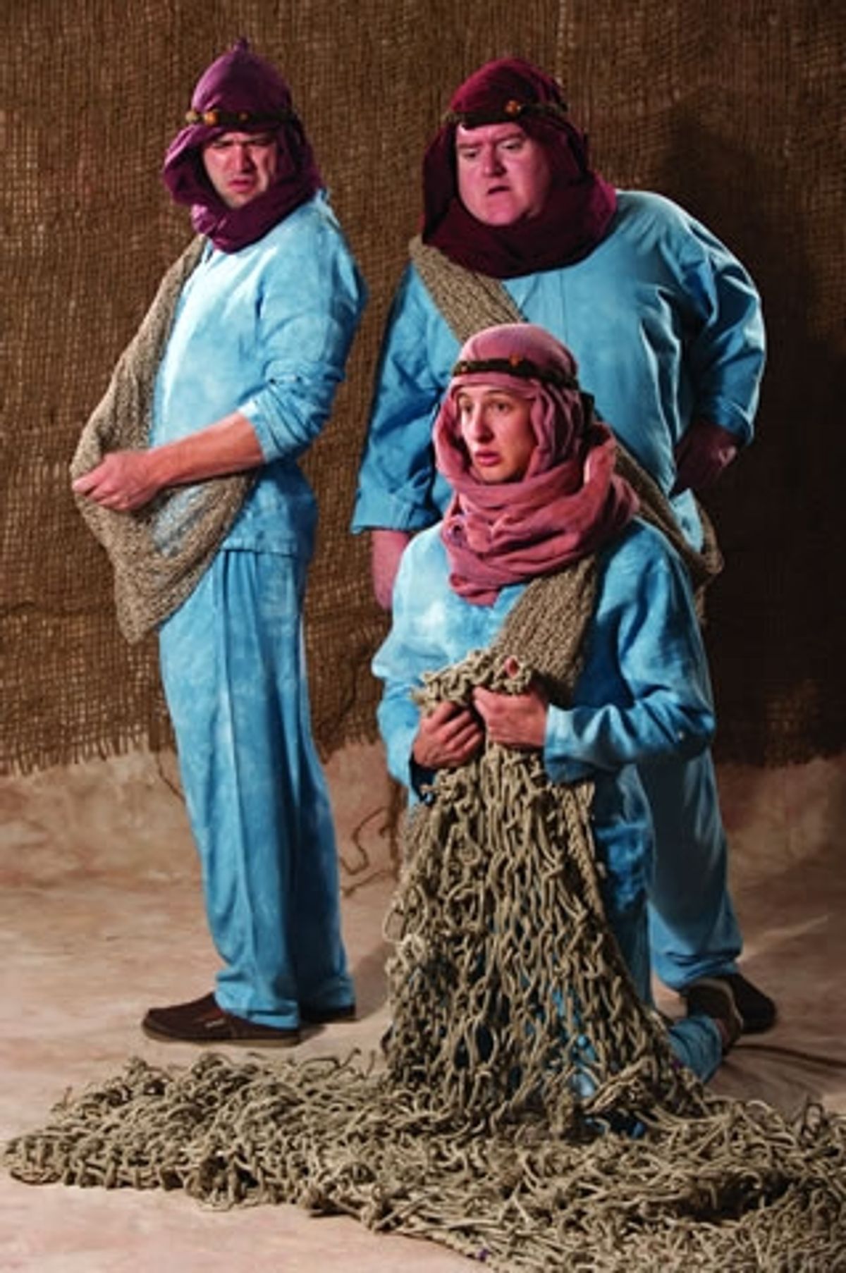 Samuel D. Dinkowitz (left), Michael Daly, and Rhett Guter as Pentapolan Fishermen at 