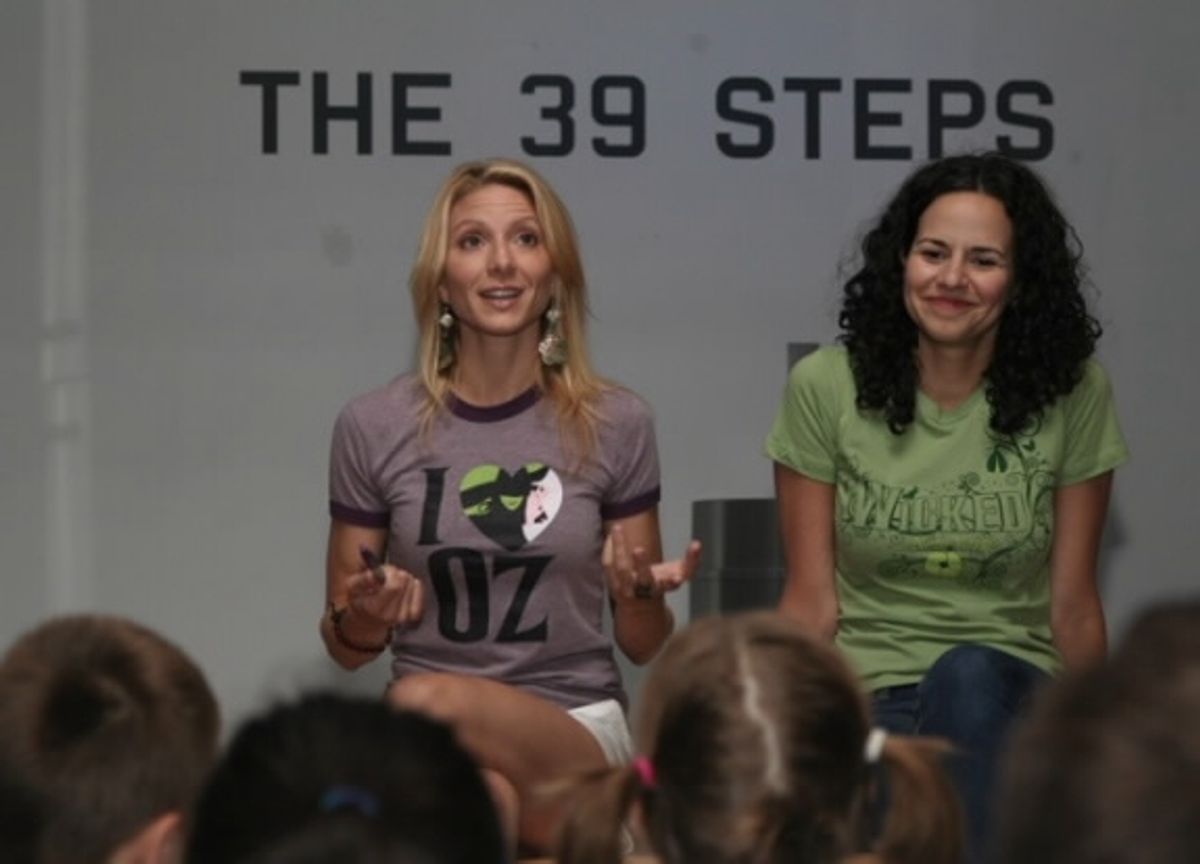 Mandy Gonzalez and Laura Woyasz talk to campers at New World Stages   at 
