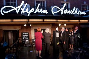 Christine Quinn, John Weidman, Stephen Sondheim, Nathan Lane, Patti LuPone, and Tom T Photo