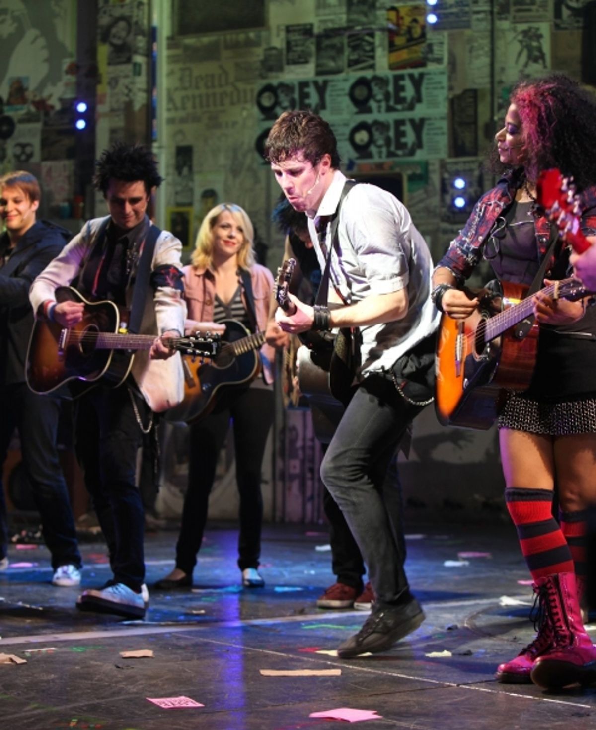 Theo Stockman, Billie Joe Armstong, Mary Faber, John Gallagher Jr., and Rebecca Naomi Jones at 