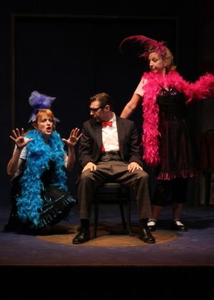 Young Dudley (Joseph Scrimshaw) gets lessons on life and world politics from the chorus girls (Shanan Custer and Michelle Hutchison) of the Vaudeville circuit @ BroadwayWorld Young Dudley (Joseph Scrimshaw) gets lessons on life and world politics from the chor Photo