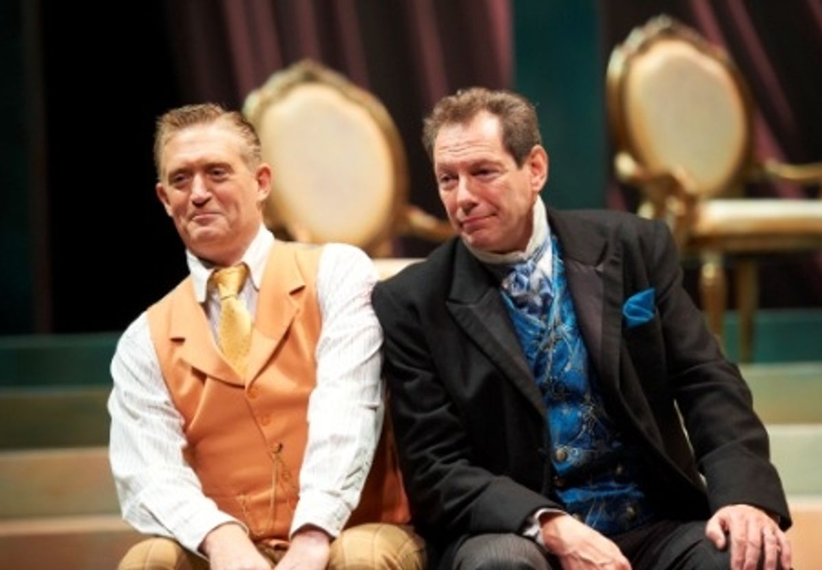 Lord Goring (actor, David Anthony smith, left) and Sir Robert Chiltern (actor, Richard Klautsch, right) at 