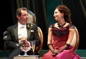 Mrs. Cheveley (actor, Laura Perrotta) and Robert Chiltern’s (actor, Richard Klautsch) @ BroadwayWorld Mrs. Cheveley (actor, Laura Perrotta) and Robert Chiltern’s (actor, Photo