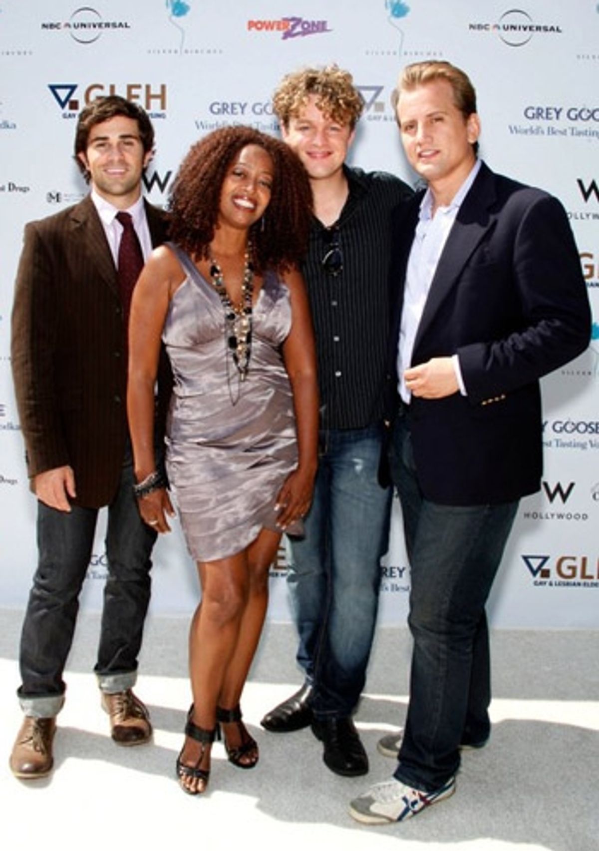 Upright Cabaret producer Chris Isaacson with Music Director Brett Ryback, Jennifer Leigh Warren and Jake Simpson at 