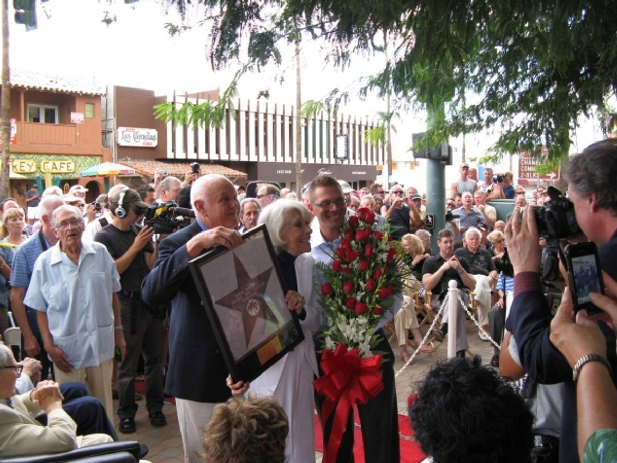 Event organizers, Charles Dunn and Rob Piepho present Carol Channing's Star Plaque at 