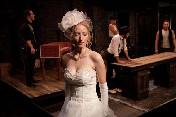 Victoria Frings as Polly Peachum and (back L-R) Sebastian Naskaris as Ned, Doug Hara  Photo