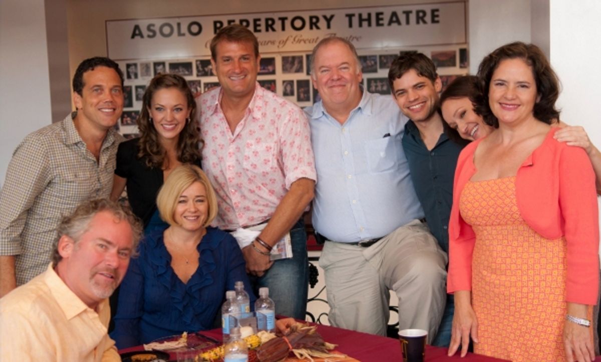 Ivan Menchell, Laura Osnes, Jeff Calhoun, Wayne Duvall, Jeremy Jordan,Melissa van der Schyff, Mimi Bessette, (Left front) Timothy Shew, Leslie Becker at 