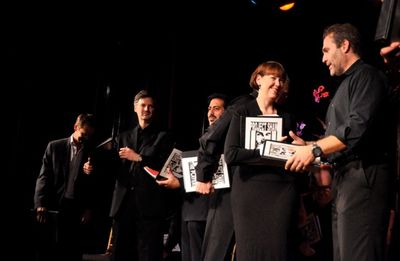 Paul Singleton, James Rana, Harriet Harris and Marc Kudisch Photo