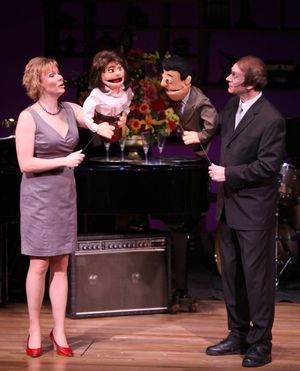 Jennifer Barnhart & Rick Lyon with Betty Comden & Adofph Green puppets Photo