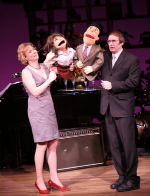 Jennifer Barnhart & Rick Lyon with Betty Comden & Adofph Green puppets Photo