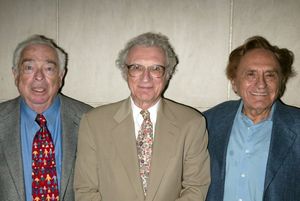 Jerry Bock, Sheldon Harnick and Joseph Stein  attend a performance of "FIDDLER ON THE Photo