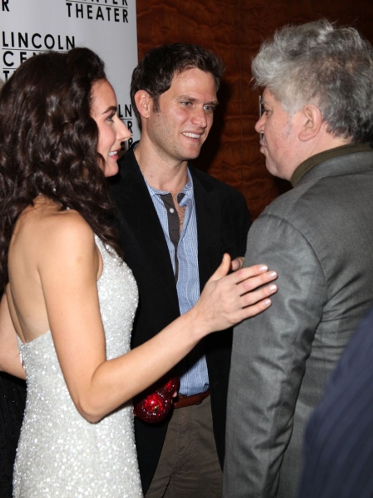 Laura Benanti, Steven Pasquale and Pedro Almodovar at 