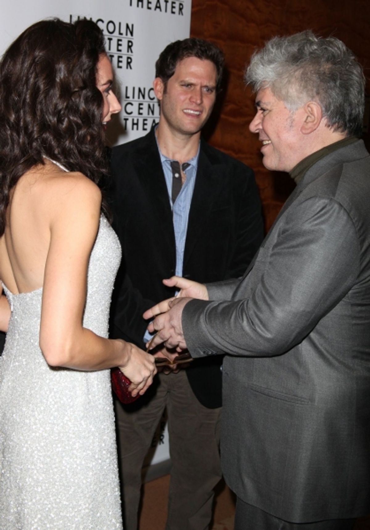 Laura Benanti, Steven Pasquale and Pedro Almodovar at 