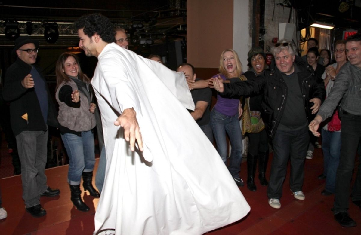 Julio Agustin (Gypsy Robe Recepient) & David Yazbeck, Sherie Rene Scott, de'Andre Aziza, Pedro Almodovar & Bartlett Sher  at 