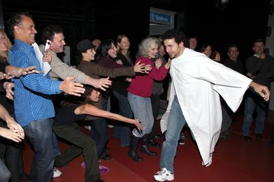 Julio Agustin (Gypsy Robe Recepient) with Brian Stokes Mitchell, Laura Benanti, Mary  Photo