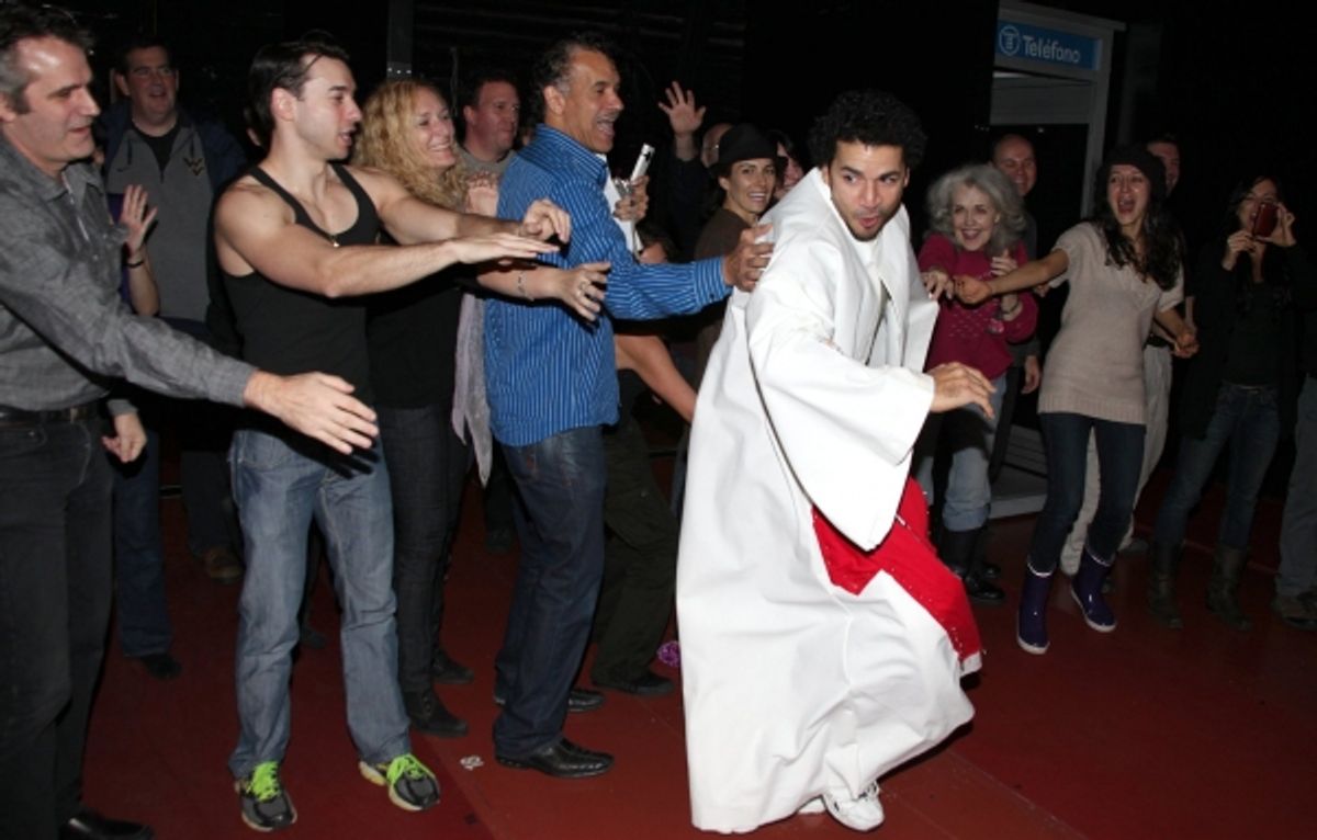 Julio Agustin (Gypsy Robe Recepient) with Brian Stokes Mitchell, Laura Benanti, Mary Beth Peil & cast  at 