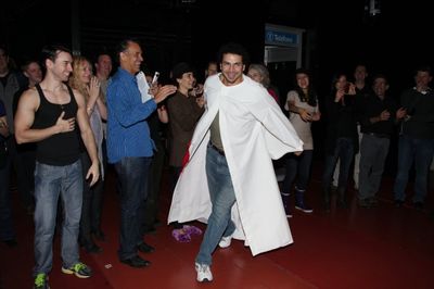 Julio Agustin (Gypsy Robe Recepient) with Brian Stokes Mitchell, Laura Benanti, Mary  Photo